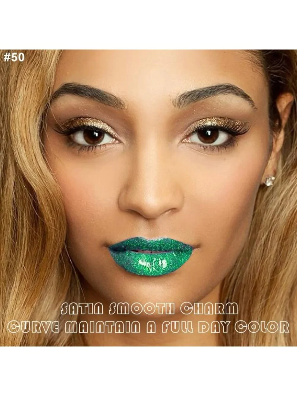 DNM 50# Green Glitter 2Pcs 24H Long-Lasting Matte Liquid Lipstick and Lip Liner